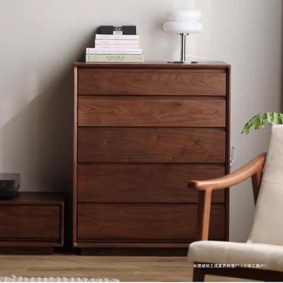北美黑胡桃木实木五斗柜现代简约樱桃木卧室储物斗柜客厅沙发边柜