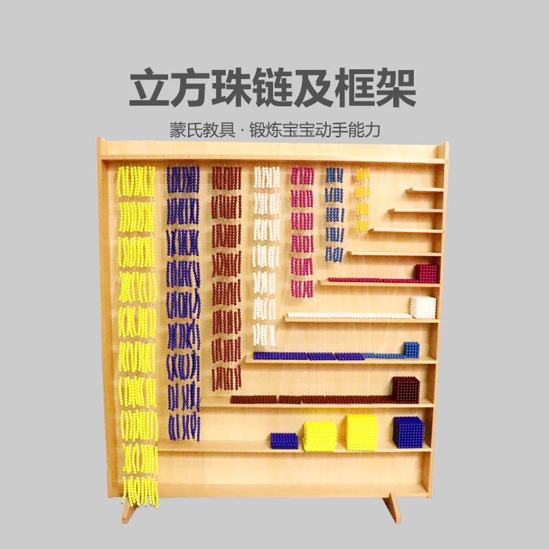蒙特蒙台梭利蒙氏立方珠链及框架早教数学启蒙幼儿园平方珠链教具