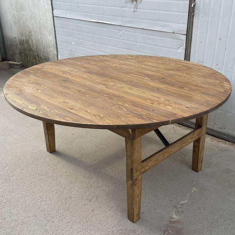 欧式复古圆形实木餐桌子桌台美式户外实木圆桌可折叠木制圆形桌子