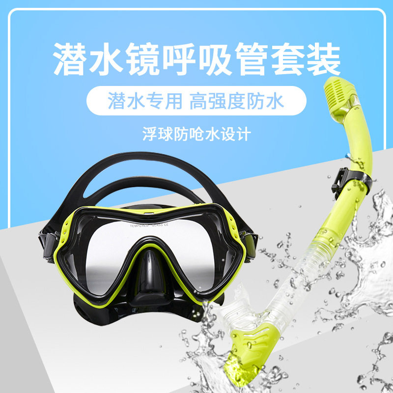 高清钢化玻璃潜水镜 全干式浮浅面罩呼吸管 浮潜套装二宝批发防雾