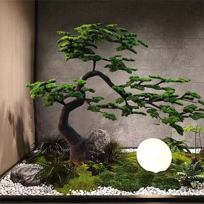 仿真松树迎客松新中式装饰楼下摆件室内大型景观假树绿植造景
