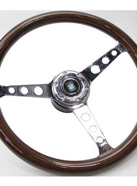 热销汽车改装方向盘380MM赛车竞技通用桃木实木老爷车方向盘