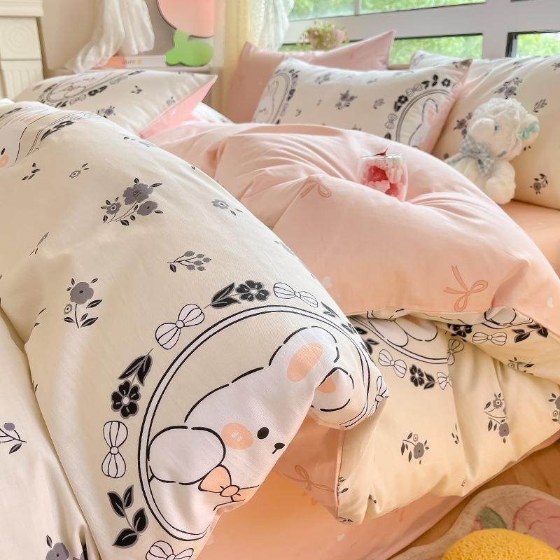 纯棉全棉床上四件套可爱儿童粉床品女孩被套学生宿舍床单人三件套