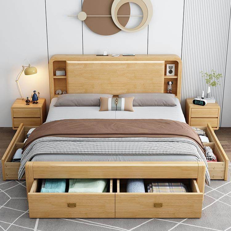 北欧实木床1.8米主卧高箱储物抽屉简约双人软靠婚床