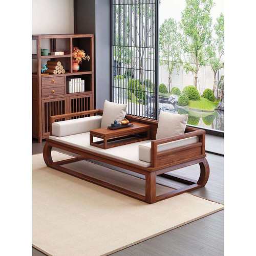 新中式实木罗汉床矮炕一体冬夏两用型实木沙发床客厅卧室家用躺椅