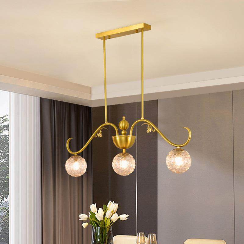 全铜美式轻奢水晶餐厅灯现代简约大气创意复古餐桌灯三头饭厅吊灯
