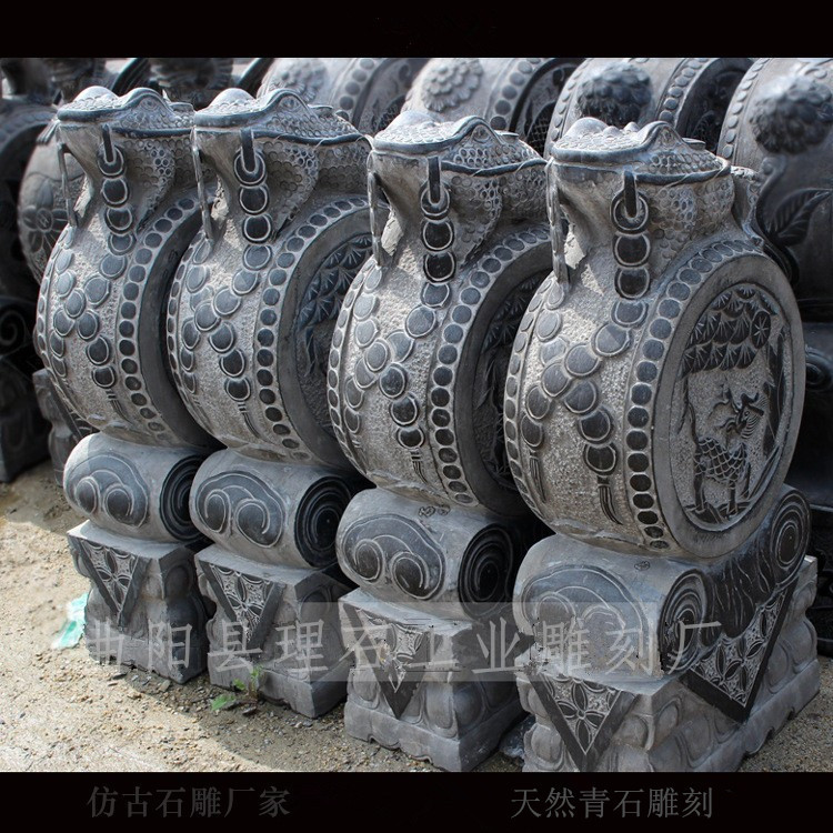 石雕门墩 抱鼓石金蟾石鼓一对 中式风格青石仿古做旧门口石雕摆件图片
