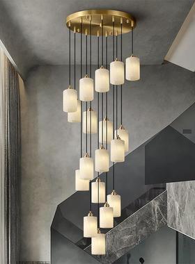 复式楼梯灯云石长吊灯新中式简约旋转楼梯间灯北欧跃层别墅客厅灯