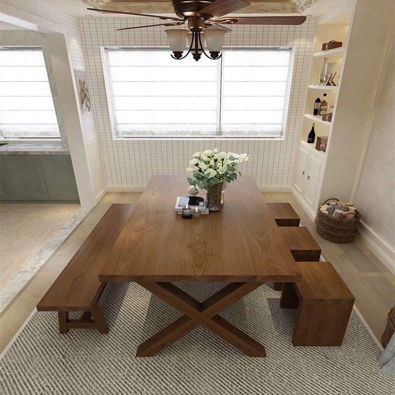 美式实木餐桌家用复古loft创意餐桌椅组合简约多人长方形餐厅饭桌