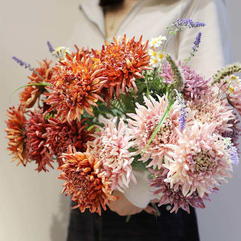 仿真花假花婚庆花束大丽花婚礼装饰非洲菊秋色家居摆件摄影道具