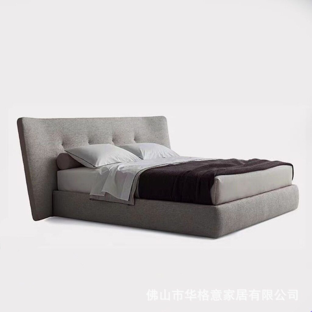 意式极简宽屏床别墅简约现代高端主卧棉麻布艺双人大床设计师款