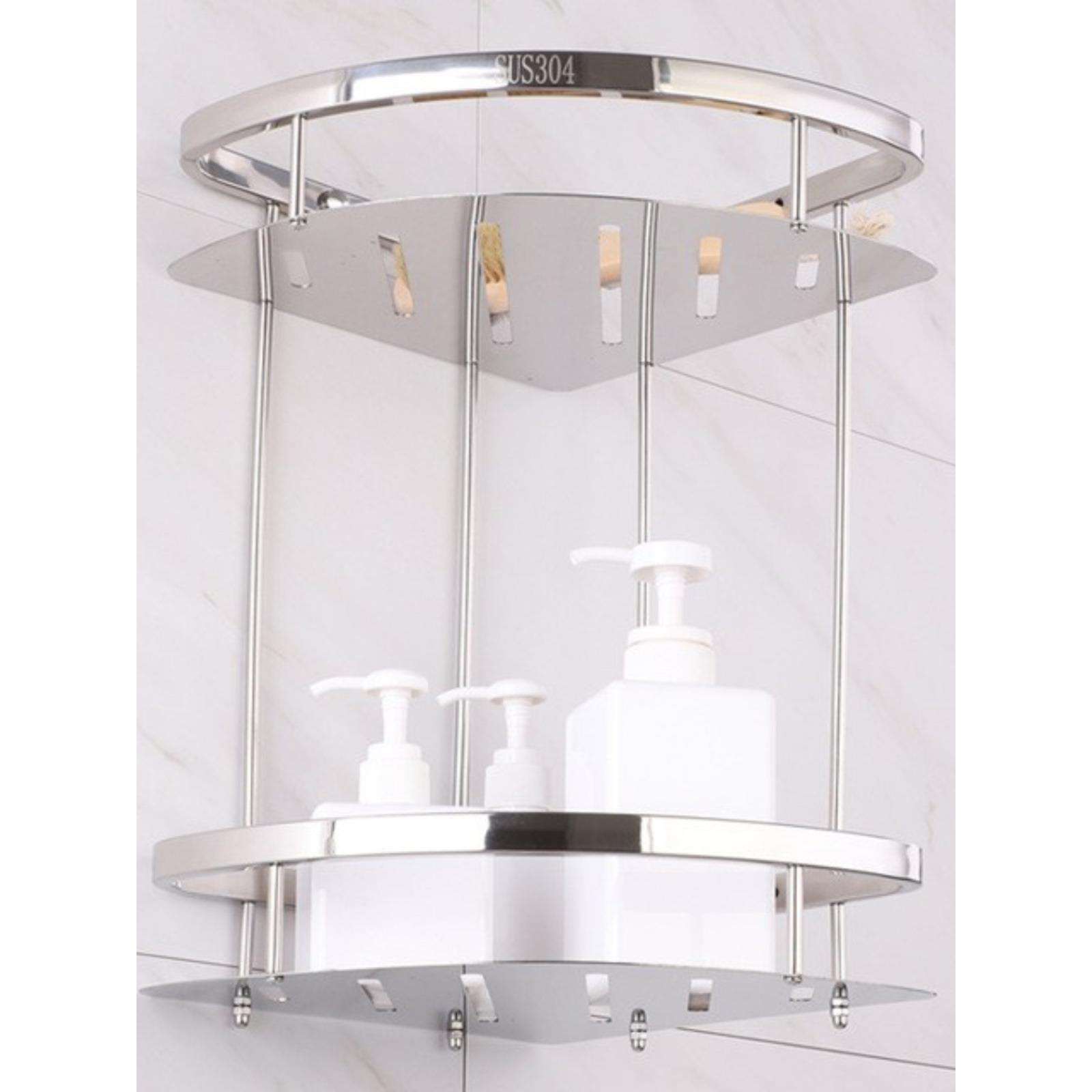 浴室置物架不锈钢双层三角卫生间厕所壁挂式洗澡间收纳免打孔黑色