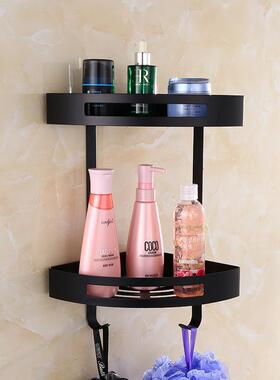 美式全黑色浴室置物架304不锈钢双层三角篮仿古卫生间单层转角架