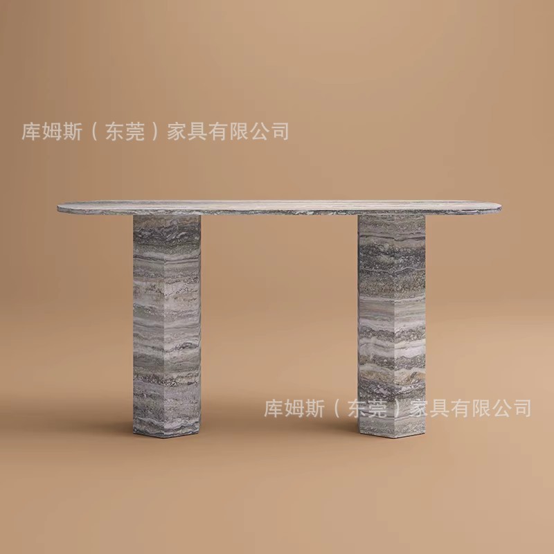 极简洞石玄关台北欧样板房案台酒店大堂创意入户条案玄关桌端景台