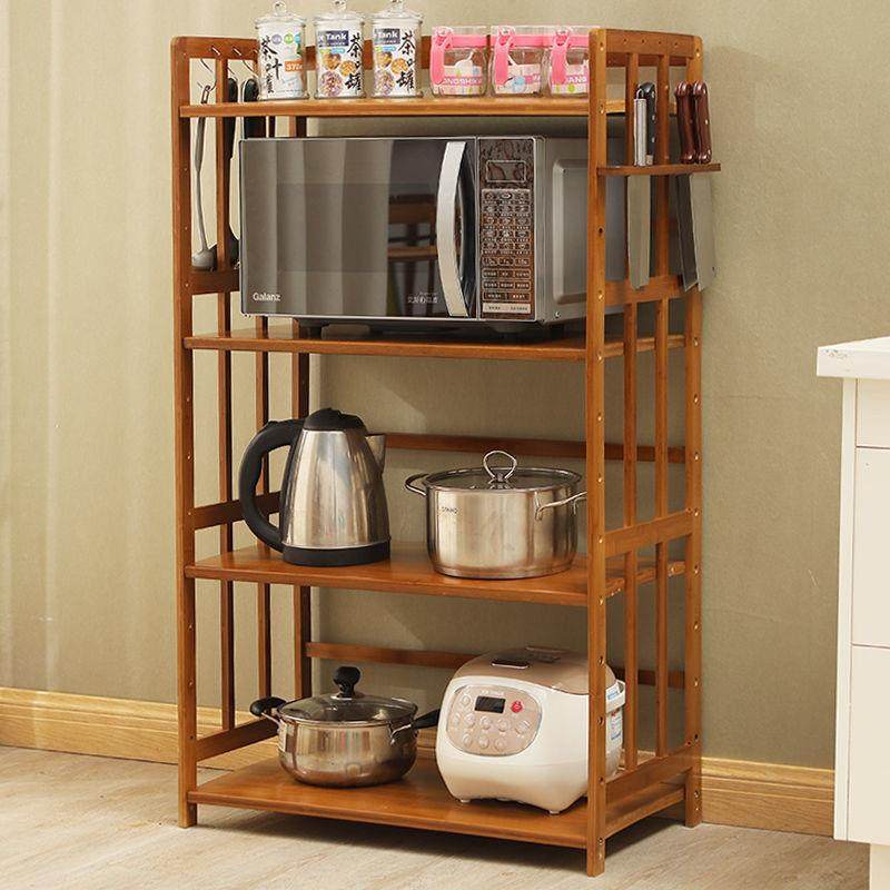 厨房置物架落地多层放锅微波炉架子烤箱收纳架储物柜家用实木楠竹