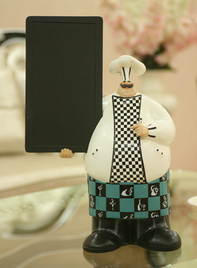 欧式时尚创意家居树脂工艺品胖厨师留言板摆件橱窗餐厅装饰品