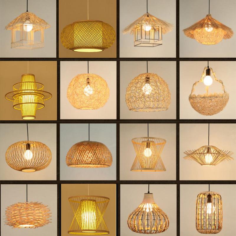 个性创意藤艺吊灯鸟巢房子草帽竹编灯客厅客厅阳台复古日式吊灯具