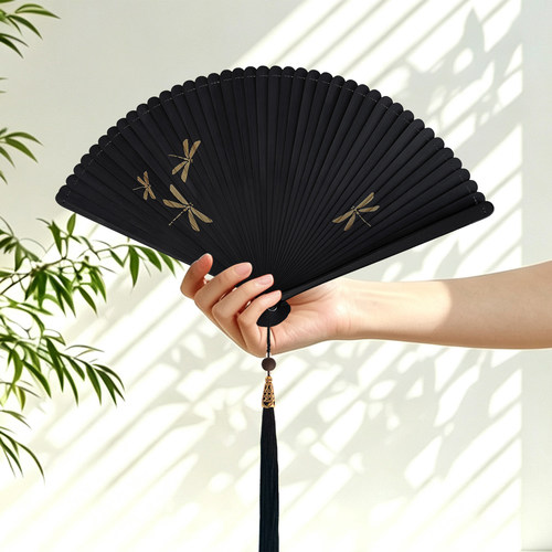国风雕花全竹折扇古风随身纳凉扇