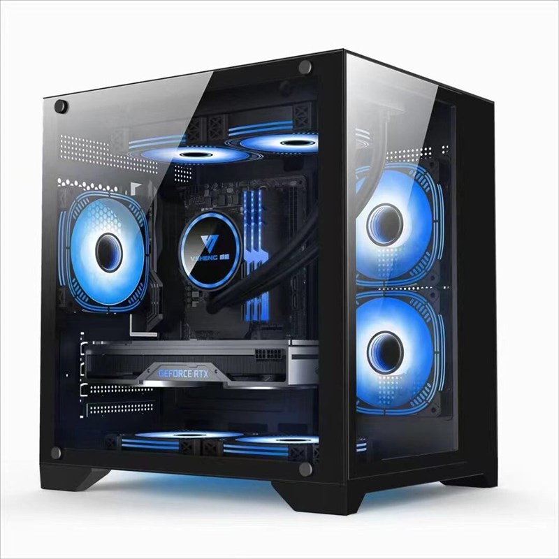 白色海景房机箱无立柱全景透明玻璃MATX主板台式240水V冷迷你mini