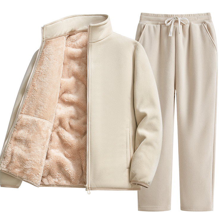 澳洲内胆抓绒衣奥利绒运动套装女冬季加绒加厚仿羊羔绒立领卫衣男