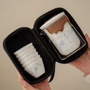 备 包户外一人饮随身泡茶喝茶装 羊脂玉瓷快客杯旅行茶具套装 便携式