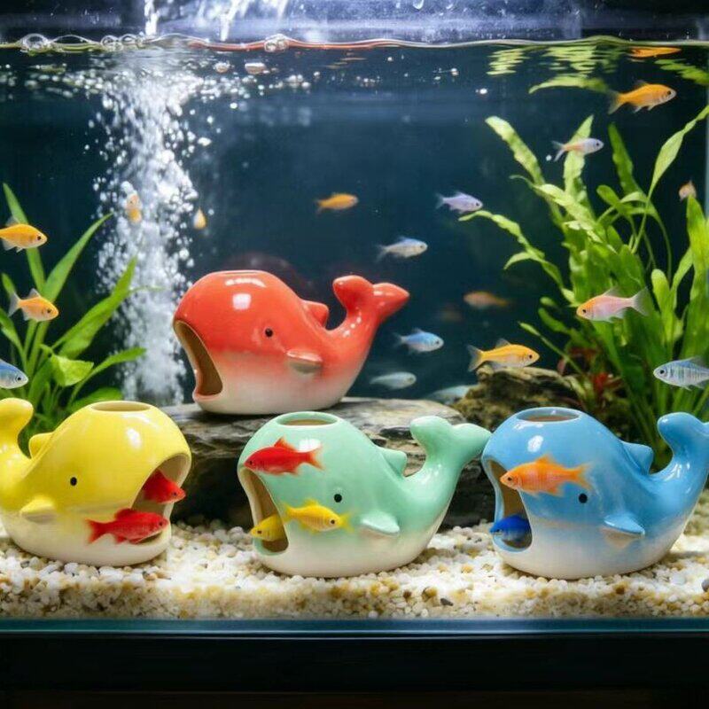 水族箱陶瓷鲸鱼躲避屋小鱼躲藏窝鱼缸鱼虾繁殖造景装饰摆件