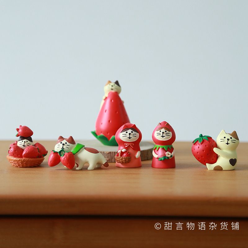 日式ins草莓蛋糕猫咪少女心治愈系办公桌面解压礼物装饰摆件