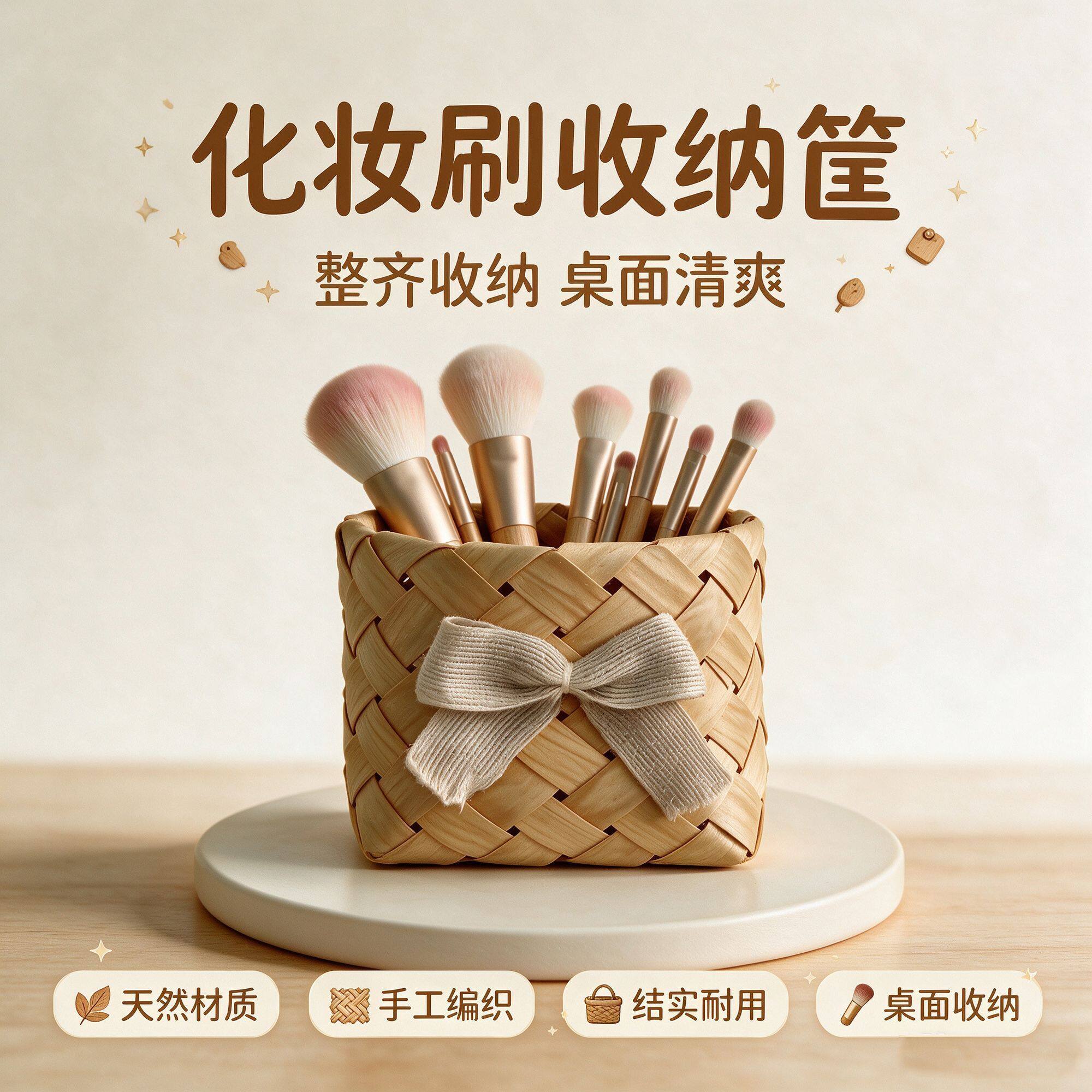 少女心编织收纳篮桌面整理神器化妆刷整齐收纳好物