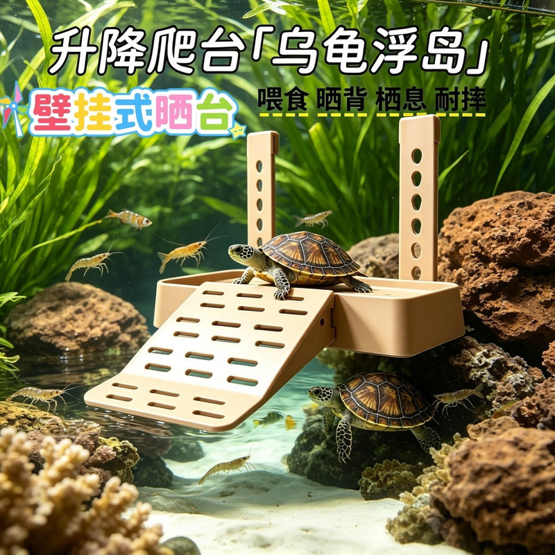 乌龟壁挂式升降爬台晒台栖息挂钩半浮鱼缸晒龟台水族箱栖息台