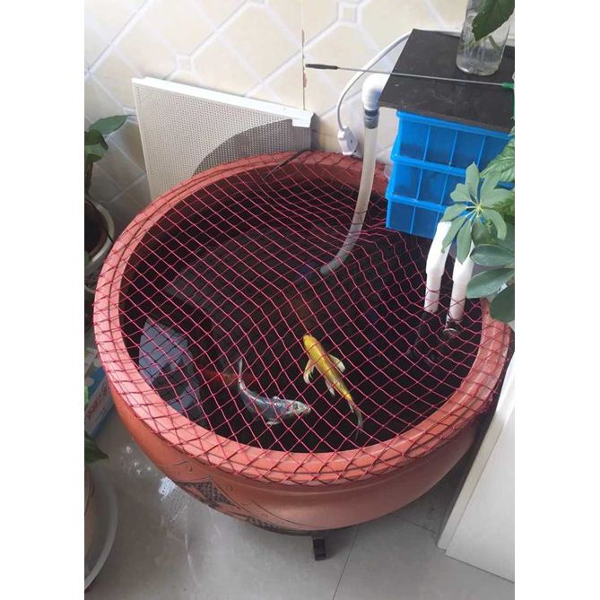 红色鱼池防跳网长方形圆形网罩鱼缸防跳网防逃网圆缸防猫网罩网