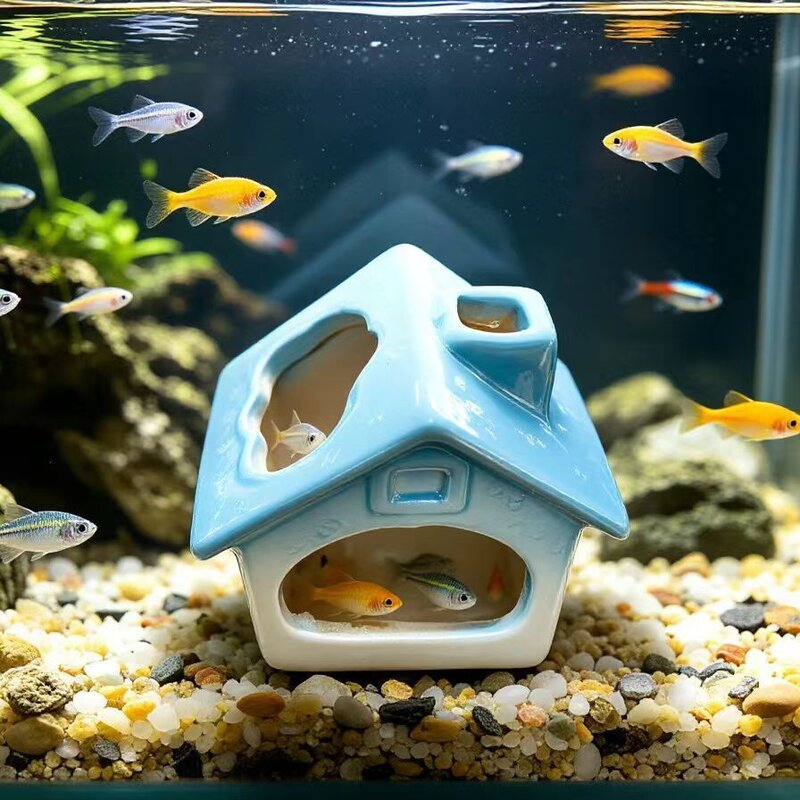 鱼虾陶瓷躲避屋鱼缸造景摆件小鱼躲藏繁殖休憩房屋装饰物件