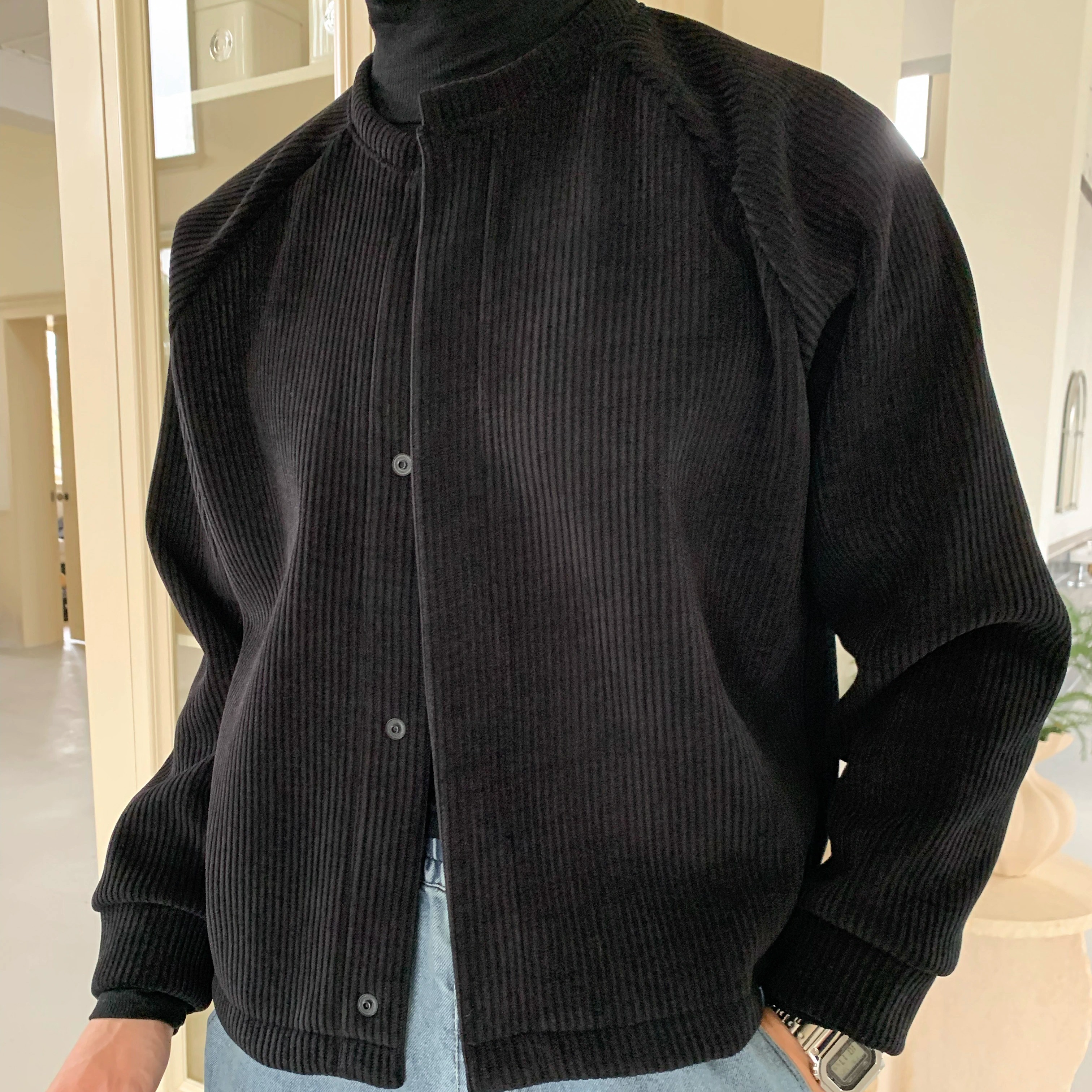 TMC25S针织百搭复古亨利领简约慵懒风开衫休闲按扣叠穿男士外套