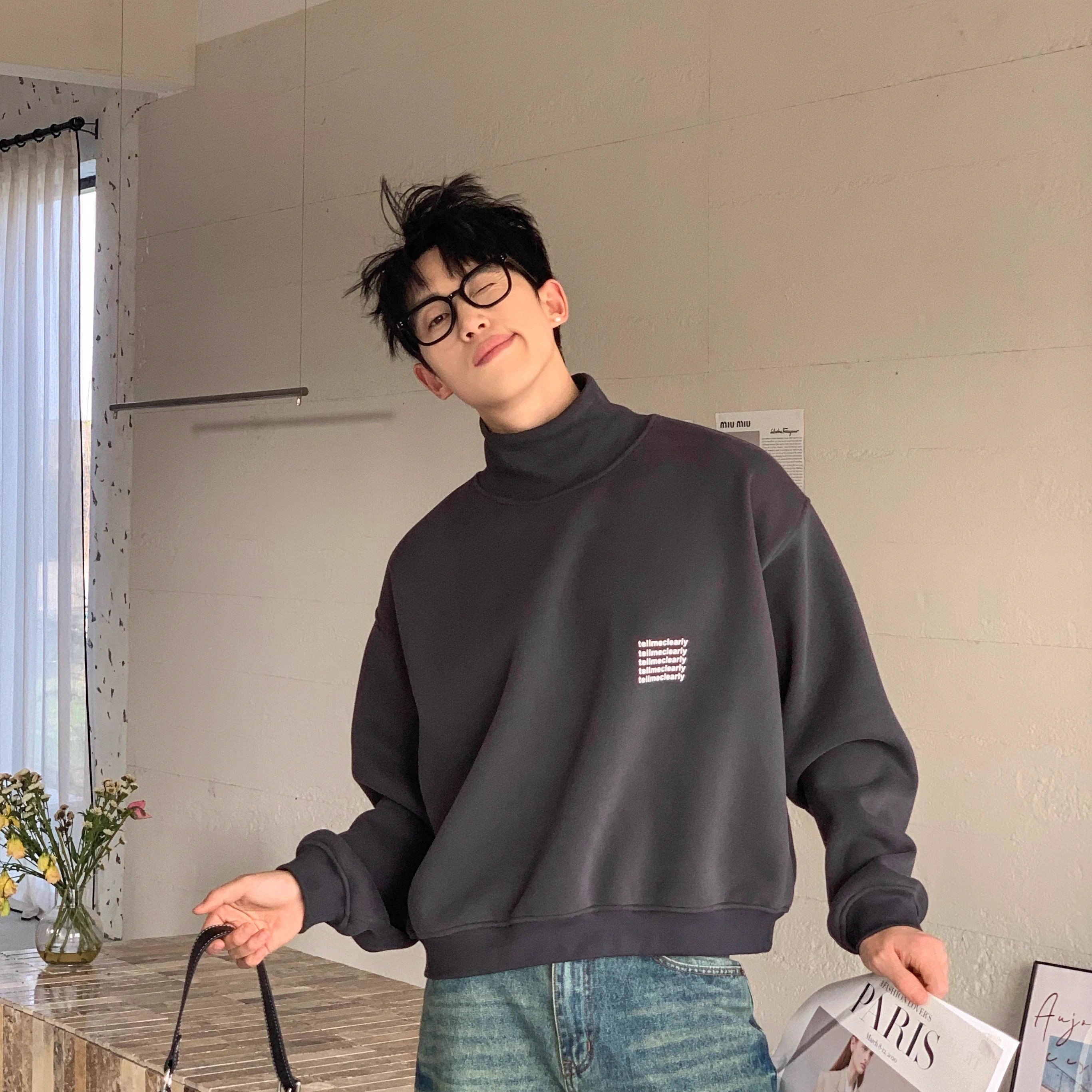 TMC25S高领长袖重磅丝棉卫衣