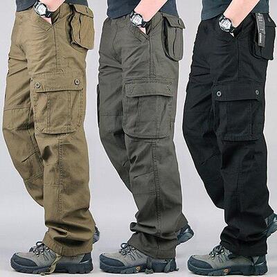 Men Pocket Drawstring Waist Cargo Pants Casual Streetwear