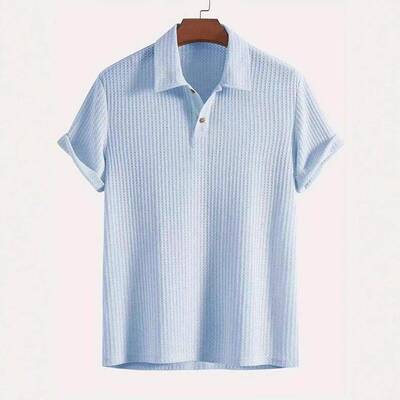 Men Plain Jacquard Knit Polo Shirt Regular Casual Sleeve