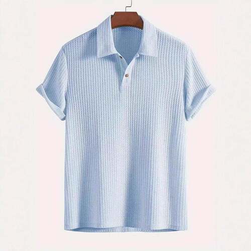 Men Plain Jacquard Knit Polo Shirt Regular Casual Sleeve