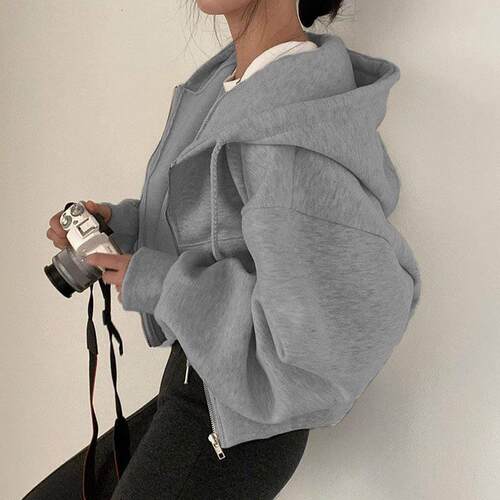 Women Hooded Sweatshirt Zip Up Hoodies Cropped Comfortable