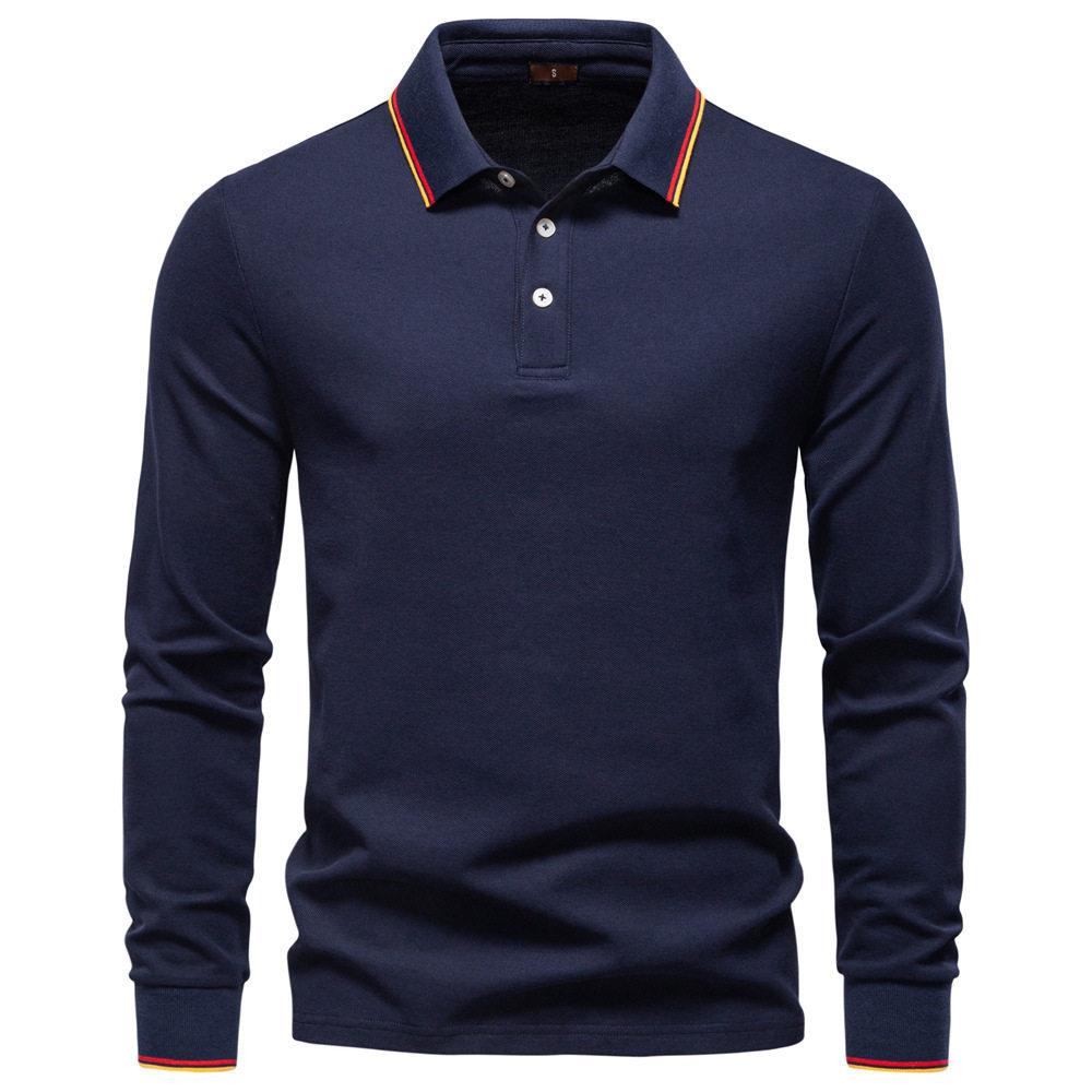Men Sleeve Polo Shirt Golf Heather Blue Color Block Collar