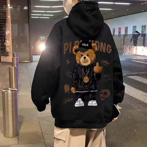 Men's Washed Cotton Hoodie with Gothic Print, Casual Long