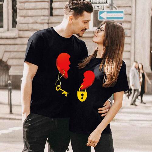 Lock & Key Cute Soft Cotton Couple T-shirt Set -