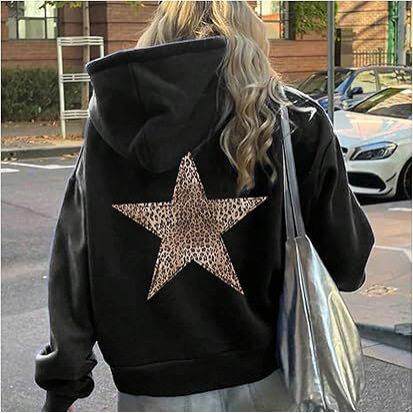 Women Oversized Hoodie Leopard print five pointed star