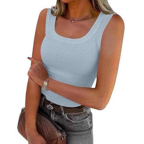 Genleck Women Tank Tops Slim Scoop Neck Sleeveless Blouse