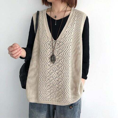 V Neck Boho Gilet Women Out Knit Vest Sleeveless Spring Fall