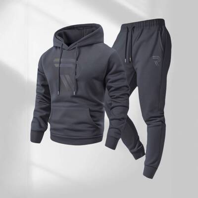Men Dark Blue Lightweight Hoodie Sweatpants Set 2026 Spring