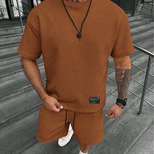 Two Set Men Regular Letter Embroidery Sleeve Tee Track