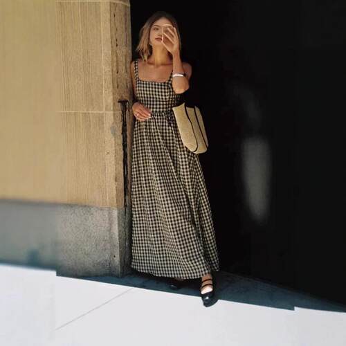 Cartmel Check Maxi Dress Black Cream