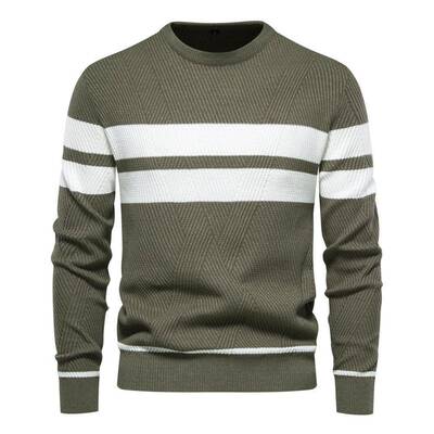 Men Casual Crew Neck Knit Pullover Sweater Sleeve Colorblock