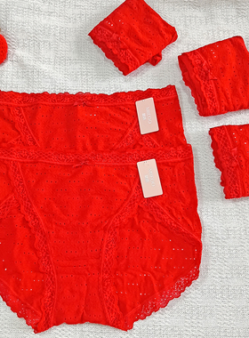 秘语内裤女本命年红色高开叉蕾丝三角裤薄款中腰结婚短裤衩61854