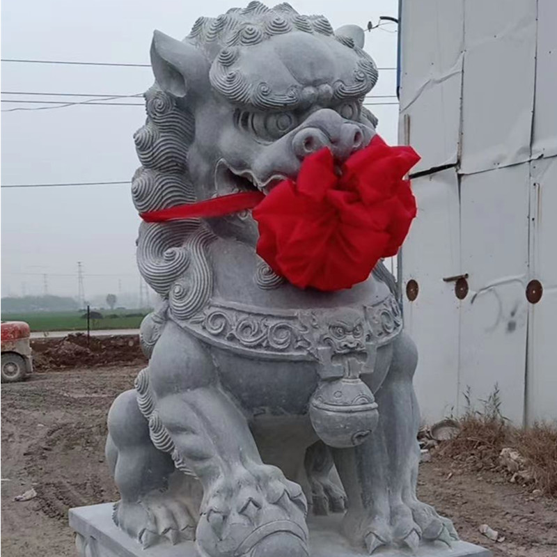 中式仿古石狮子摆件别墅酒店大门