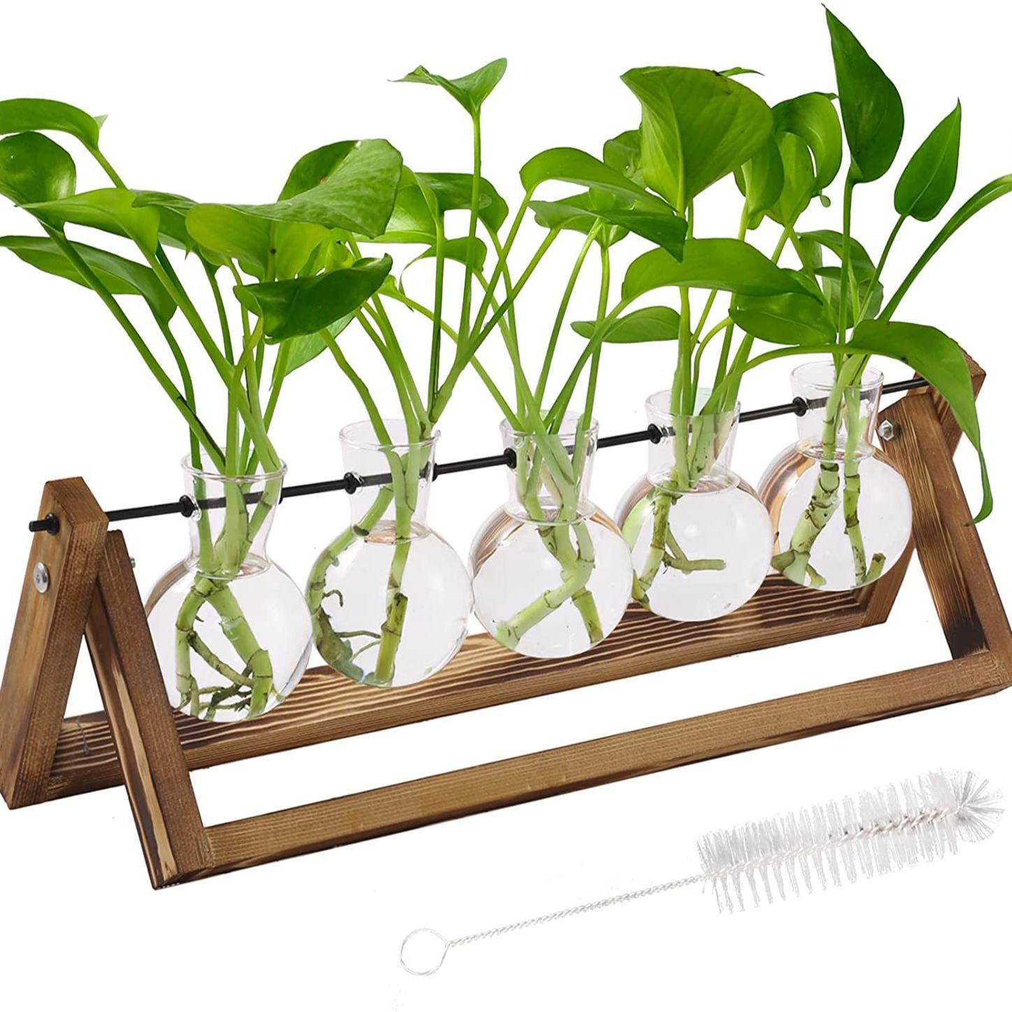 双层水滴木架花瓶家居水培植物插花器水养绿萝花盆桌面办公桌摆件